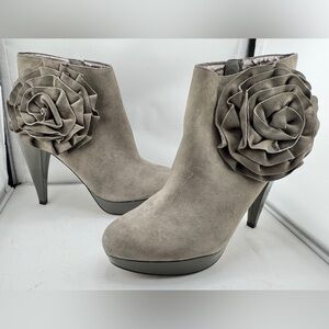 Steve Madden Taupe Suede Heeled Boots with Rosette